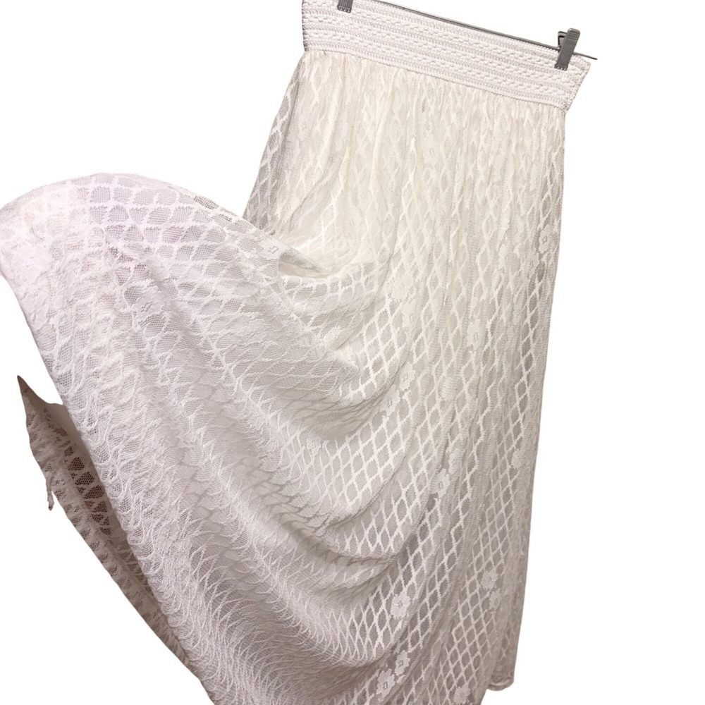 Boho‎ White Lace Maxi Skirt Semi-Sheer Cottagecore Boho Summer Coquette